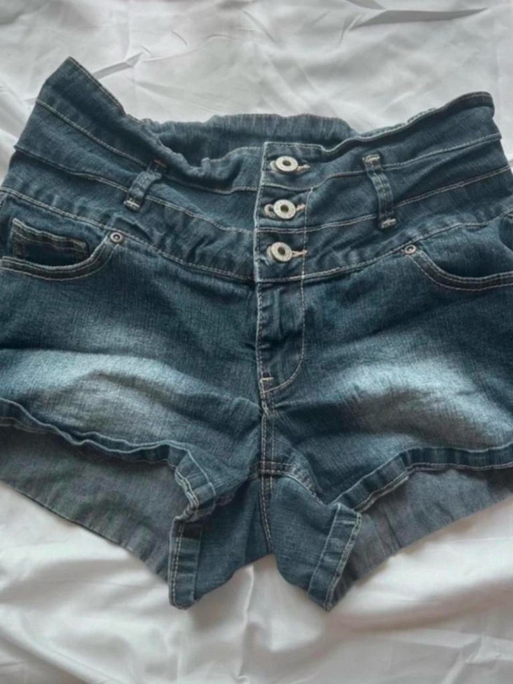 BONGO Dark Blue High-Waist Triple-Button Denim Shorts